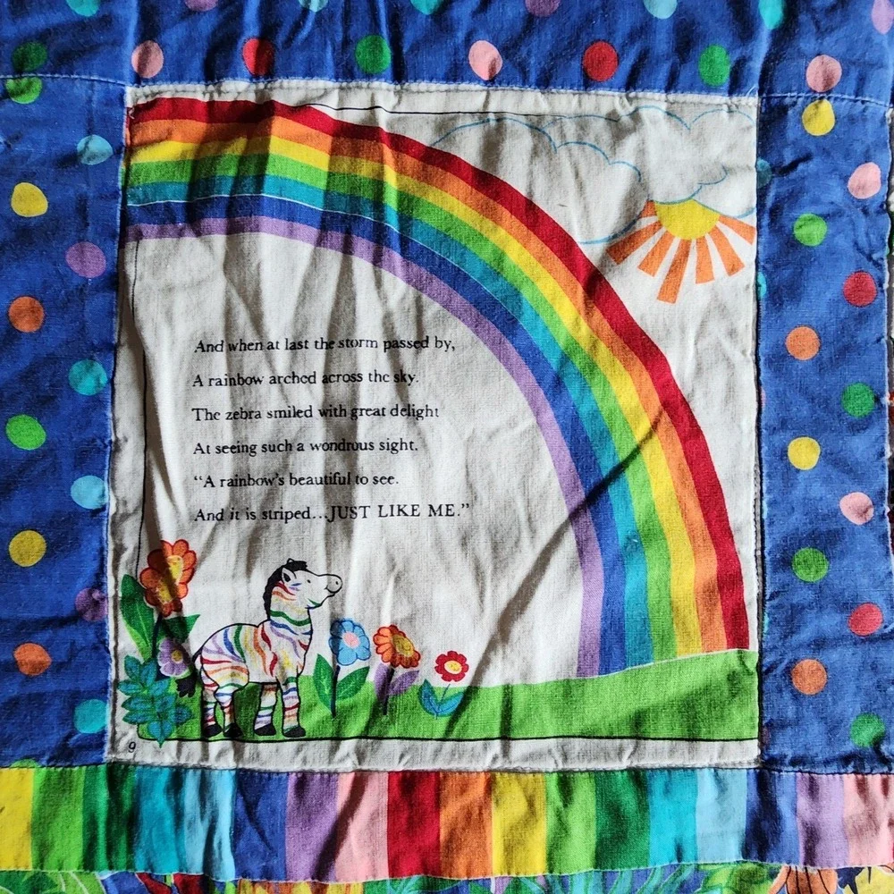 Vintage Cranston Rainbow Zebra Sew and Go Quilted Baby Blanket Wall Hanging Cute